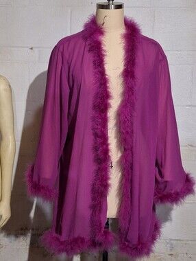 Plush Trim Purple Marabou Sheer Robe